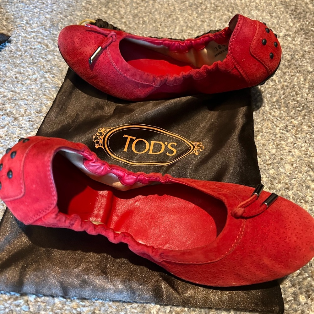 Tod's Red Suede Loafers with Elastic Trim